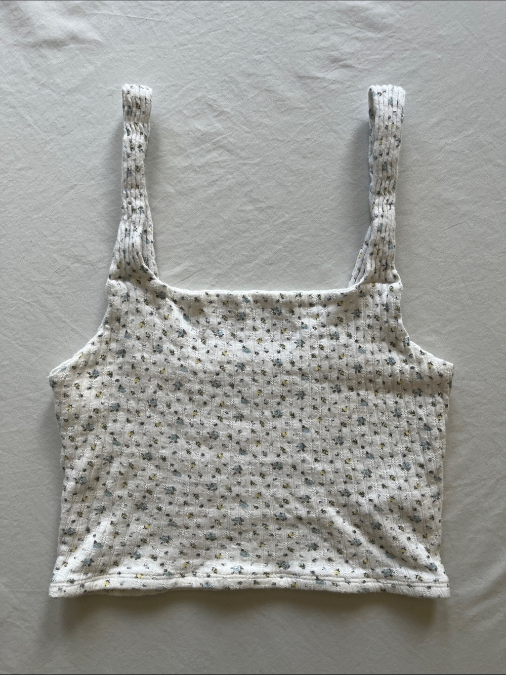 American Eagle Outfitters White Floral Square-Neck Crop Top